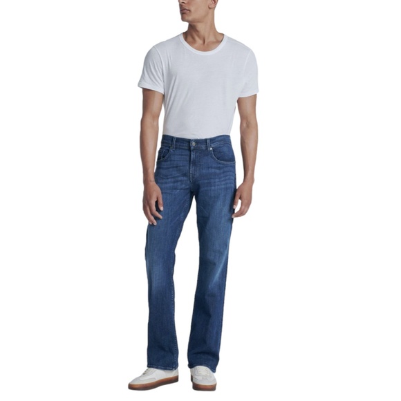 7 FOR ALL MANKIND MEDIUM BLUE BRETT SQUIGGLE BOOTCUT JEANS